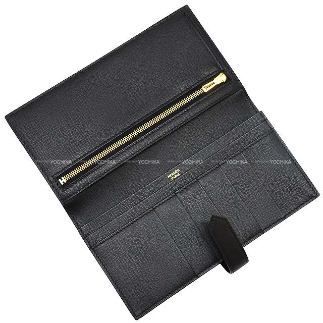 HERMES long wallet Bearn Soufflet Noir (Black) Veau madame Gold HW Stamp B[BRAND NEW][Authentic]