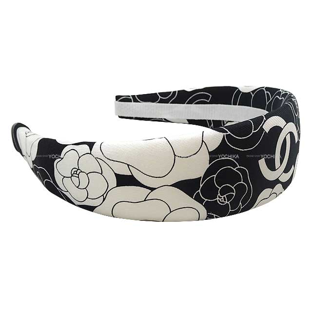 2023 AW CHANEL Headband Camellia pattern Coco mark Noir (Black)/Blanc (White) Silk100% AA9574[BRAND NEW][Authentic]