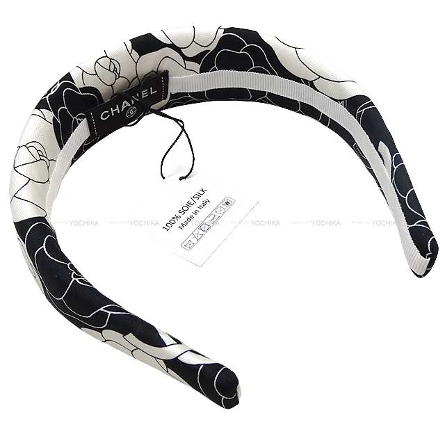 2023 AW CHANEL Headband Camellia pattern Coco mark Noir (Black)/Blanc (White) Silk100% AA9574[BRAND NEW][Authentic]