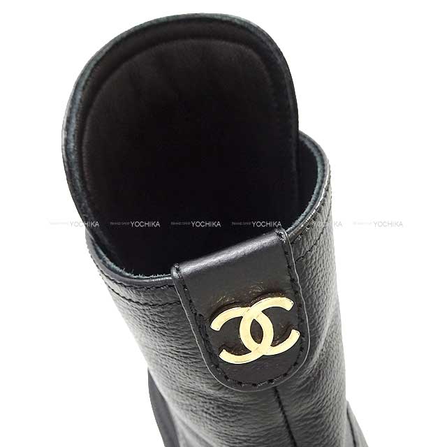 2023 AW CHANEL boots Short boots Lace-up COCO Mark Logo Noir (Black) Graind Calf(Caviarskin) /Shiny Calf #37.5 Champagne Gold HW G45124[EXCELLENT][Authentic]