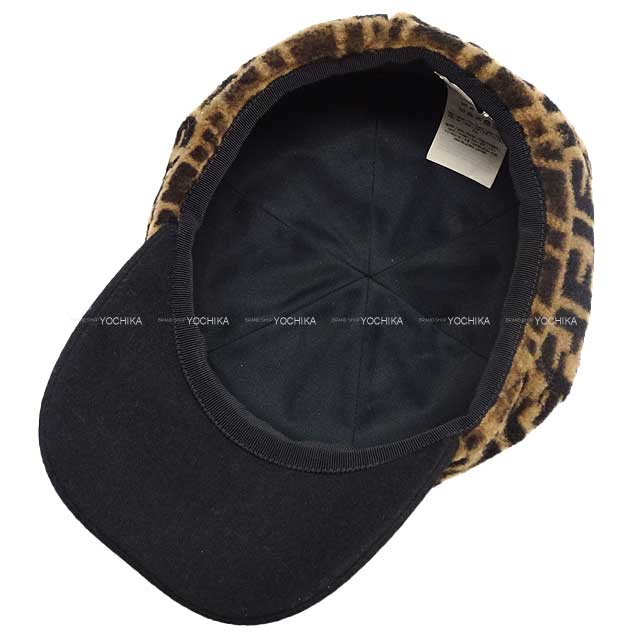 Fender cap Zucca Pattern Brown Shearling Baseball Cap Cassock Hat #L(59cm) Brown Lamb leather/Wool/Cotton FXQ678[BRAND NEW][Authentic]