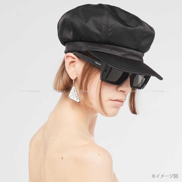 PRADA cap Re-Nylon Cassock Hat #L Noir (Black) Recycling polyamide Silver HW 1HC551_2DMI_F0002[BRAND NEW][Authentic]