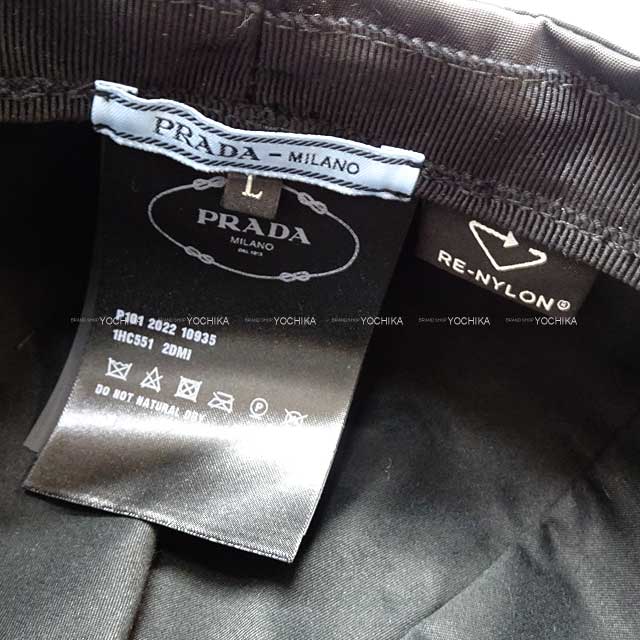 PRADA cap Re-Nylon Cassock Hat #L Noir (Black) Recycling polyamide Silver HW 1HC551_2DMI_F0002[BRAND NEW][Authentic]