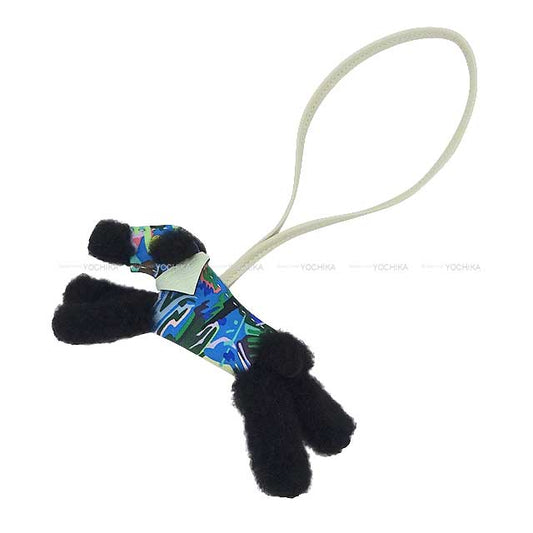 HERMES bag charm Buddy Dog Aloha Noir (Black)/Vert Fizz/Craie/Multi Color Agneau Milo//Silk100% Stamp B[BRAND NEW][Authentic]