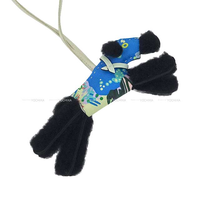 HERMES bag charm Buddy Dog Aloha Noir (Black)/Vert Fizz/Craie/Multi Color Agneau Milo//Silk100% Stamp B[BRAND NEW][Authentic]