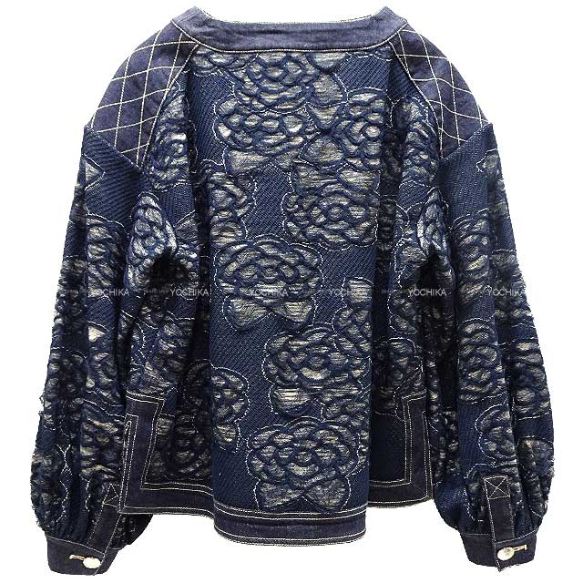 CHANEL Blouson Camellia Pattern 38/40 Indigo Blue Paper 55%/Cotton 33%/Nylon 12% P58977[EXCELLENT][Authentic]