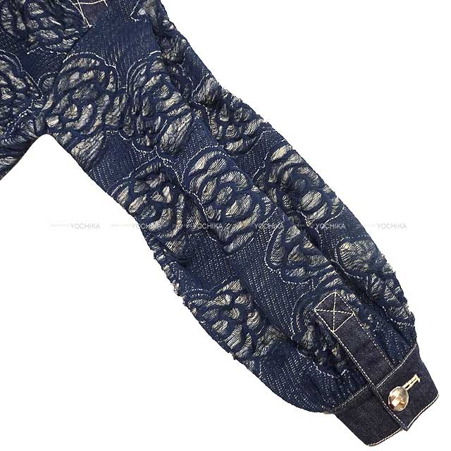 CHANEL Blouson Camellia Pattern 38/40 Indigo Blue Paper 55%/Cotton 33%/Nylon 12% P58977[EXCELLENT][Authentic]