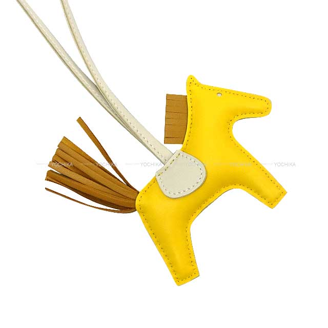 HERMES bag charm Rodeo PM Jaune de Naples/Sesami/Craie Agneau Milo Stamp B[EXCELLENT][Authentic]