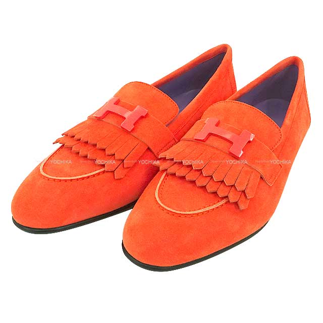 HERMES loafers Fringe Moccasin Royal Rose Sorbet Chevre Veroa #38.5[BRAND NEW][Authentic]