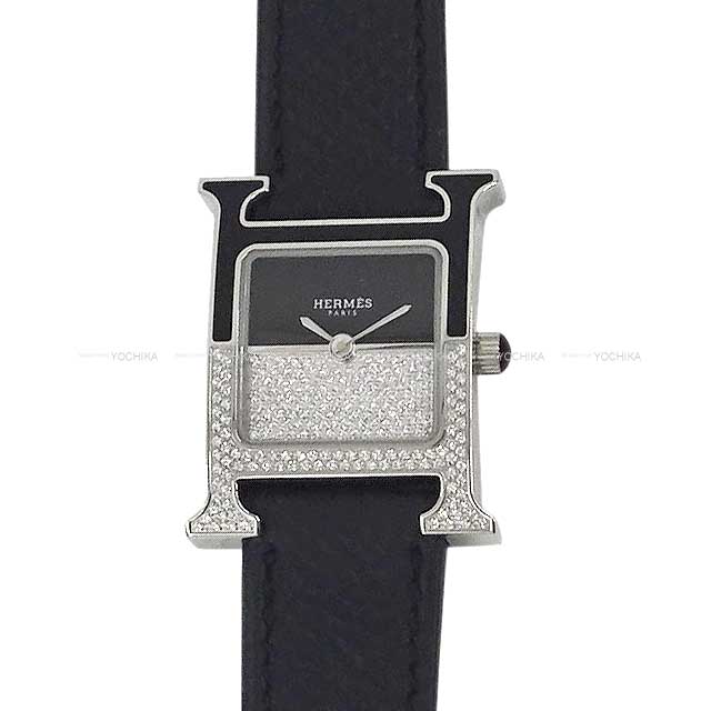 HERMES Watches H Watch Double Jeu PM HH1.233 25ｍｍ Noir (Black) Stainless steel/Veau Epsom/Diamond Silver HW Stamp C[EXCELLENT][Authentic]