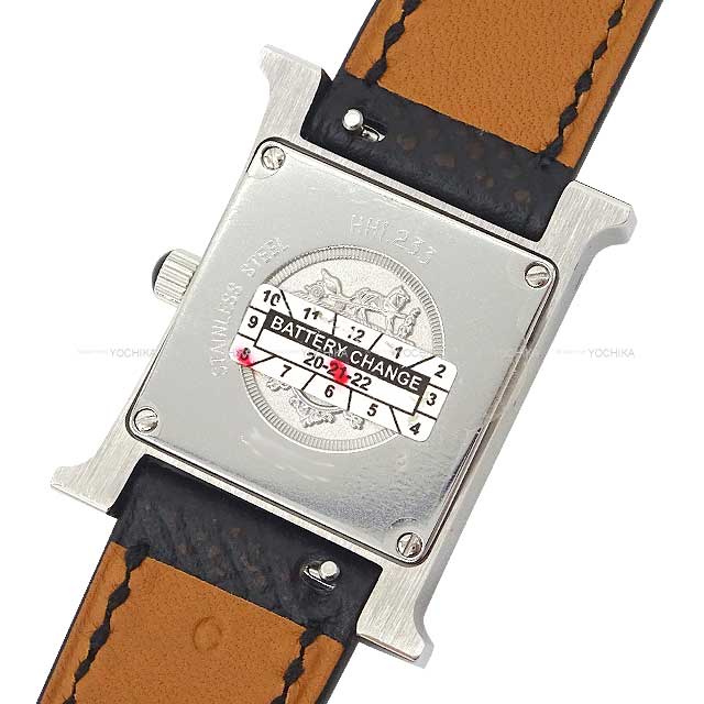 HERMES Watches H Watch Double Jeu PM HH1.233 25ｍｍ Noir (Black) Stainless steel/Veau Epsom/Diamond Silver HW Stamp C[EXCELLENT][Authentic]