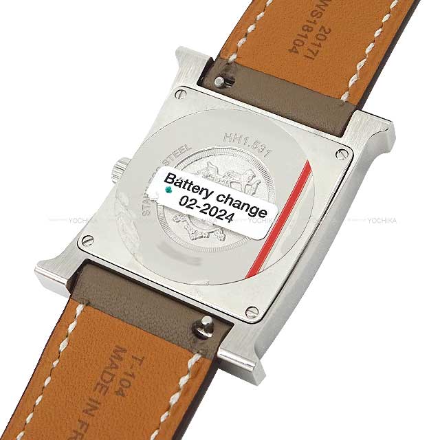 HERMES Watches H Watch MM HH1.531 30ｍｍ Etoupe Stainless steel/Evercalf/Mother of Pearl/Diamond Silver HW Stamp Z[EXCELLENT][Authentic]