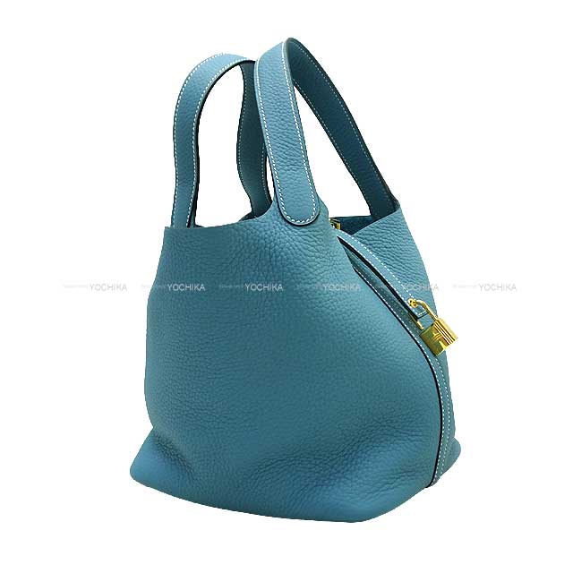 HERMES Handbag Picotin Lock 22 MM New Bleu Jean Taurillon Leather Gold HW Stamp B[BRAND NEW][Authentic]