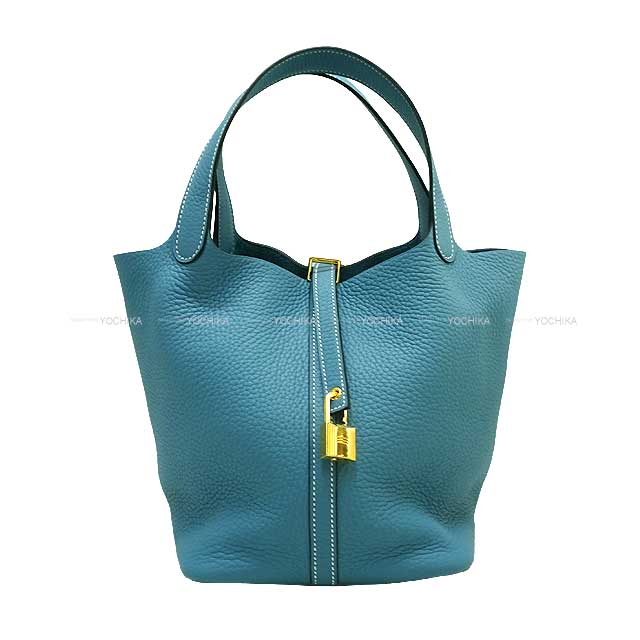 HERMES Handbag Picotin Lock 22 MM New Bleu Jean Taurillon Leather Gold HW Stamp B[BRAND NEW][Authentic]