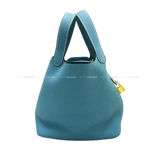 HERMES Handbag Picotin Lock 22 MM New Bleu Jean Taurillon Leather Gold HW Stamp B[BRAND NEW][Authentic]