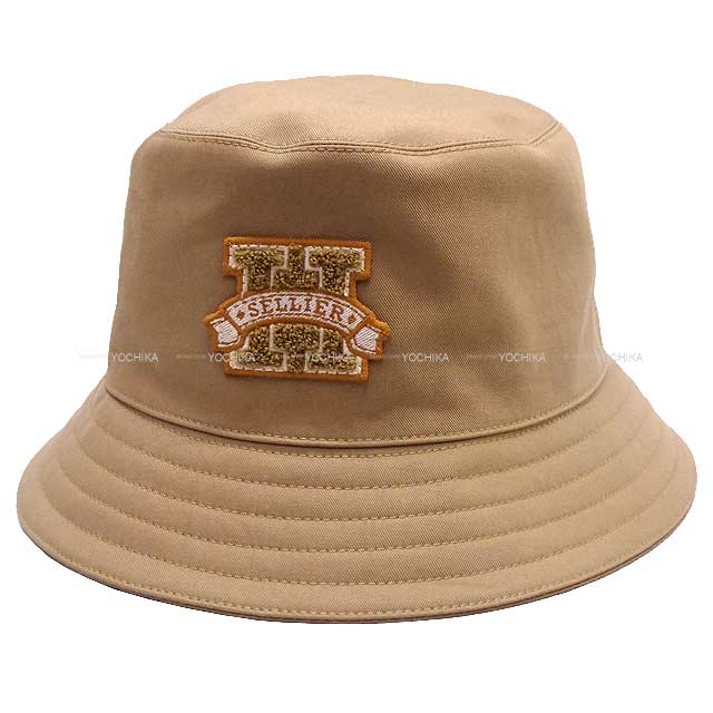 HERMES hat Bucket Hat Harpar H Sellier #59 Beige /Camel Cotton100%[EXCELLENT][Authentic]