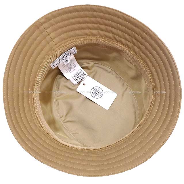 HERMES hat Bucket Hat Harpar H Sellier #59 Beige /Camel Cotton100%[EXCELLENT][Authentic]