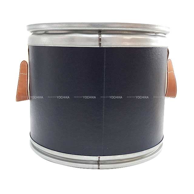 HERMES Interior Sellier Saddle box Small Harness case Side table Navy Recycle paper/Metal Mat Silver HW[EXCELLENT][Authentic]