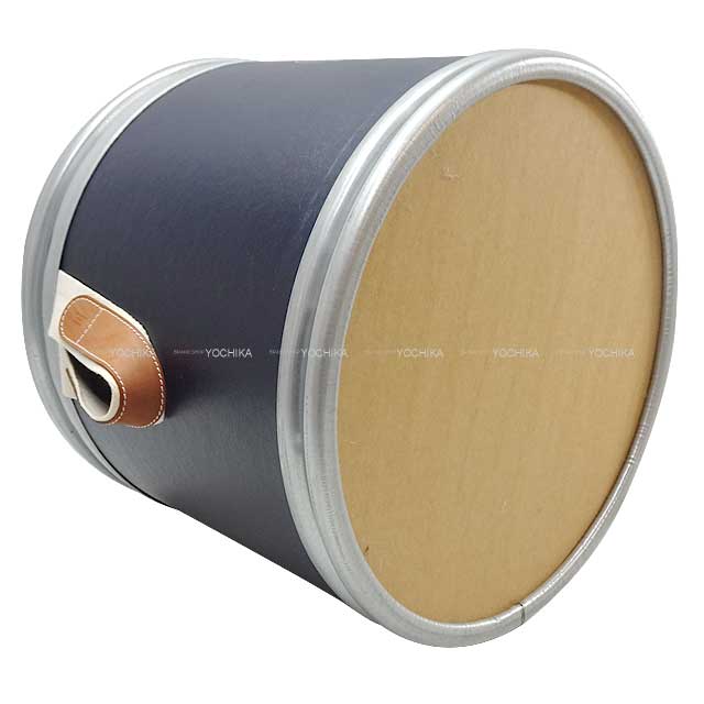HERMES Interior Sellier Saddle box Small Harness case Side table Navy Recycle paper/Metal Mat Silver HW[EXCELLENT][Authentic]