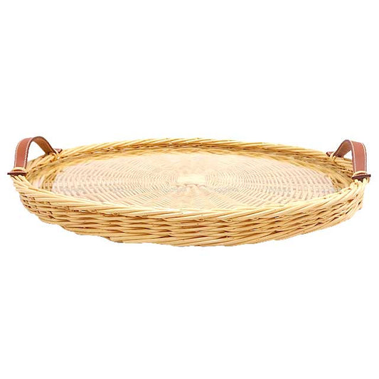 HERMES Oseraie Picnic Tray with Glass Large Terre Battue Rattan/Swift[EXCELLENT][Authentic]