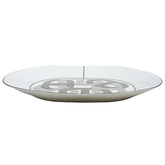 HERMES Plate Oval plate Deletion FALLYE24 Large30 2 plate Blanc (White)/Grey Porcelain[EXCELLENT][Authentic]