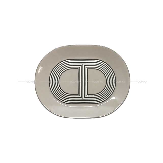 HERMES Plate Oval Plate Deletion FALLYE24 Mini 15 2 Plate Beige/Grey/Blanc (White) Porcelain[EXCELLENT][Authentic]