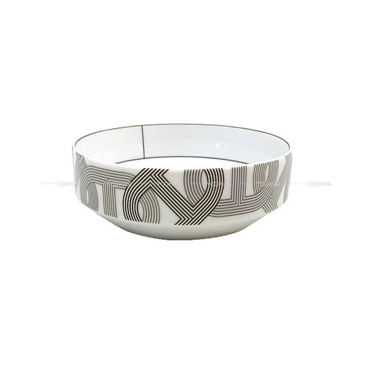 HERMES Plate Oval Plate Deletion Salad Bowl FALLYE24 13.5Cm Blanc (White)/Grey Porcelain[EXCELLENT][Authentic]