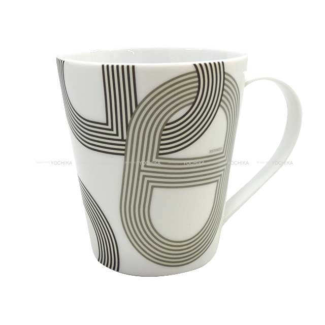 HERMES mug cup FALLYE24 Deletion  Blanc (White)/Grey Porcelain[EXCELLENT][Authentic]