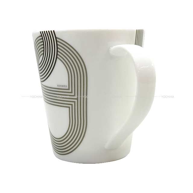 HERMES mug cup FALLYE24 Deletion  Blanc (White)/Grey Porcelain[EXCELLENT][Authentic]