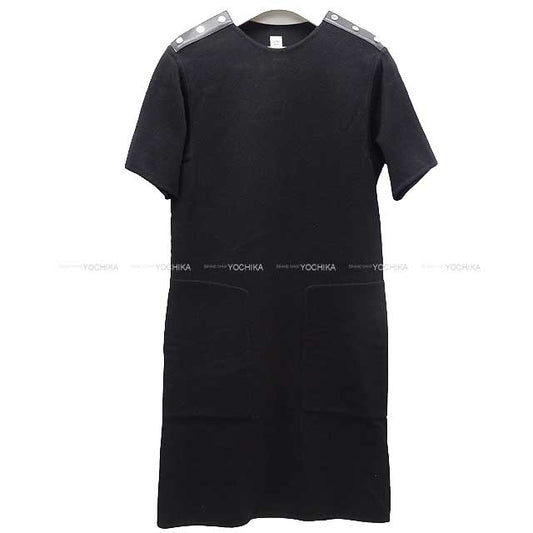 One‐piece dress With lady's short-sleeved dress Serie button  Noir (Black) Wool/Nyron/Sheep Leather Silver HW[EXCELLENT][Authentic]