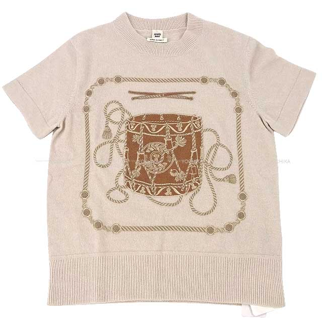 HERMES Knit Short sleeve Swater Les Tambours embroidery #34 Buran polo Wool100%[BRAND NEW][Authentic]