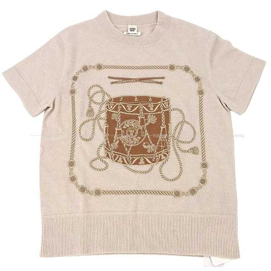 HERMES Knit Short sleeve Swater Les Tambours embroidery #34 Buran polo Wool100%[BRAND NEW][Authentic]