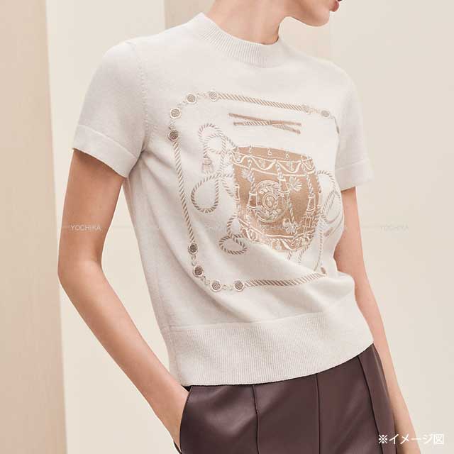 HERMES Knit Short sleeve Swater Les Tambours embroidery #34 Buran polo Wool100%[BRAND NEW][Authentic]