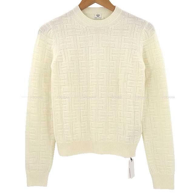 2022 AW HERMES Knit Ladies Sweater H Motif Rib Crew Neckline Lounge wear Voyage #34 Blanc/Natural Silk Mousseline100%[EXCELLENT][Authentic]