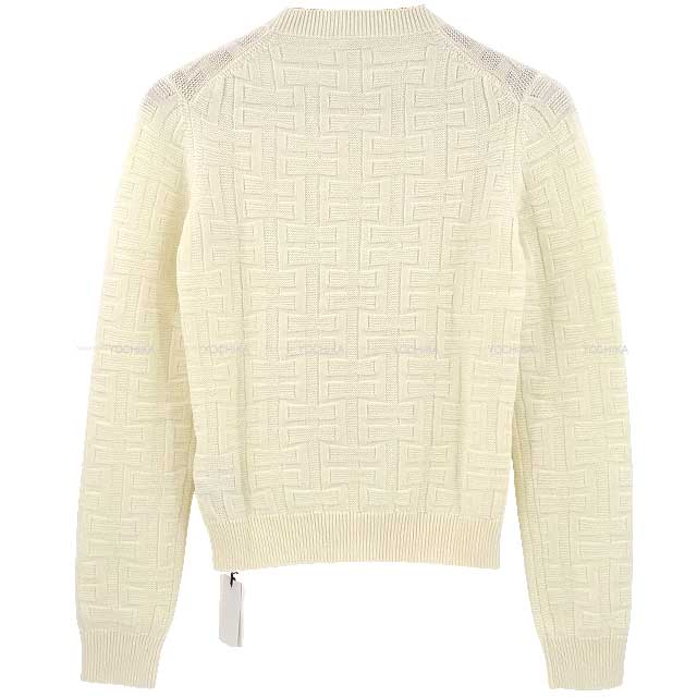 2022 AW HERMES Knit Ladies Sweater H Motif Rib Crew Neckline Lounge wear Voyage #34 Blanc/Natural Silk Mousseline100%[EXCELLENT][Authentic]