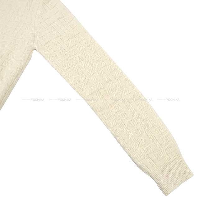 2022 AW HERMES Knit Ladies Sweater H Motif Rib Crew Neckline Lounge wear Voyage #34 Blanc/Natural Silk Mousseline100%[EXCELLENT][Authentic]