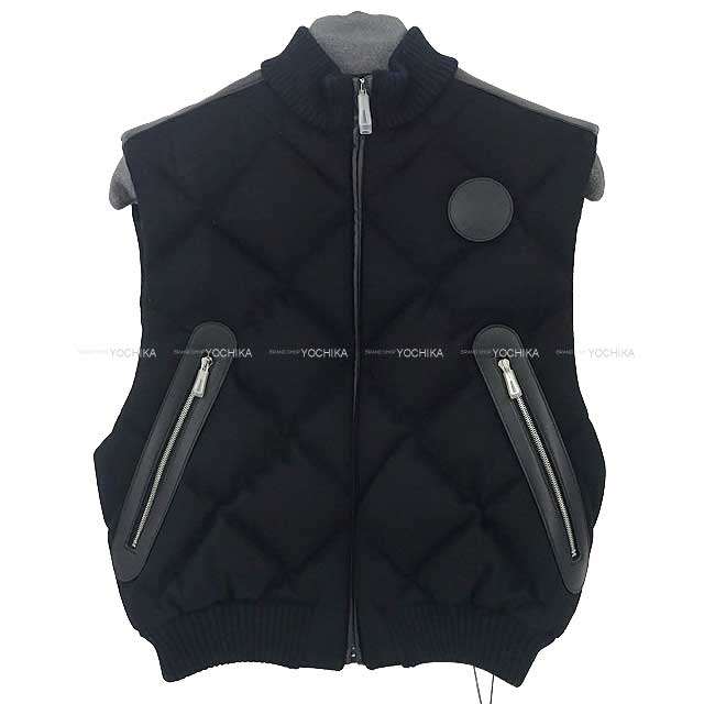 HERMES Down vest Quilting short length Sellier Clou de Selle #34 Noir (Black) Cashmere100% Silver HW[BRAND NEW][Authentic]