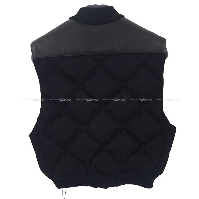 HERMES Down vest Quilting short length Sellier Clou de Selle #34 Noir (Black) Cashmere100% Silver HW[BRAND NEW][Authentic]