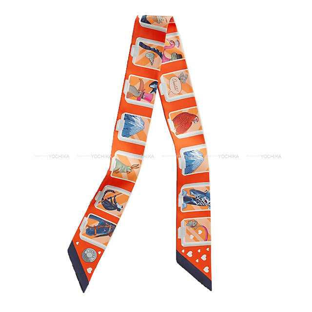 HERMES scarf Twilly Hermes Story Orange/Rose/Bleu Silk100%[BRAND NEW][Authentic]