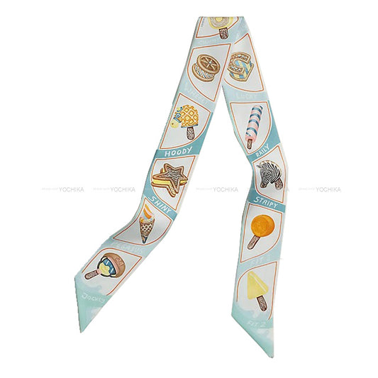 2024 SS HERMES scarf Twilly Funny Ice Cream Aqua/Orange/Jaune Cotton100%[BRAND NEW][Authentic]