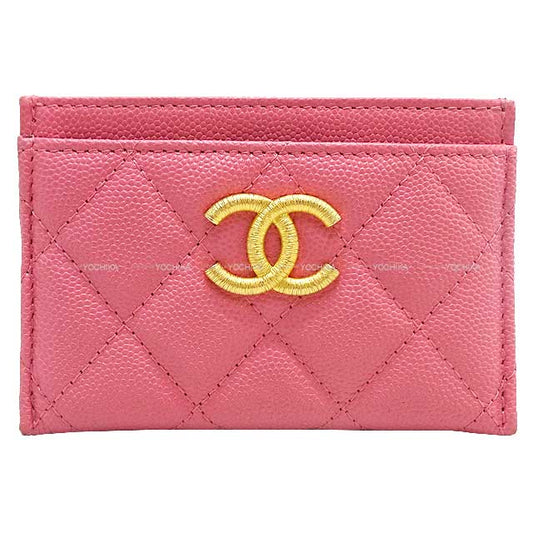 [Pre-loved] CHANEL card holder card case matelasse coco mark Pink Graind Calf(Caviarskin) Mat Gold HW AP3524[LIKE NEW][Authentic]