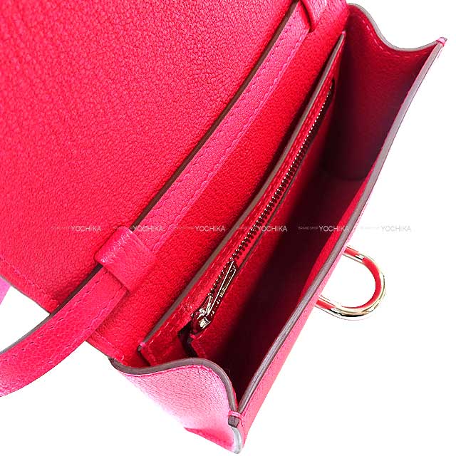 HERMES Bi-fold wallet Chaine D'ancre Compact Shoulder bag Rose Extreme Chevre Myzore Silver HW Stamp B[BRAND NEW][Authentic]