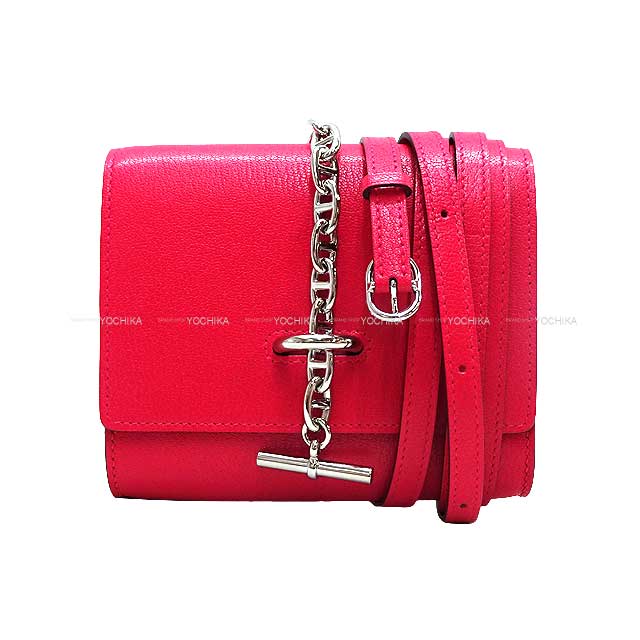 HERMES Bi-fold wallet Chaine D'ancre Compact Shoulder bag Rose Extreme Chevre Myzore Silver HW Stamp B[BRAND NEW][Authentic]