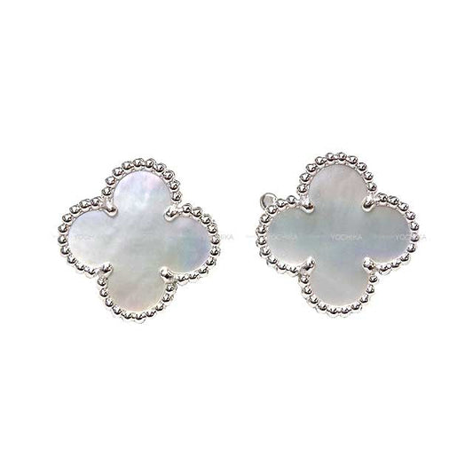 Van Cleef & Arpels pierced earring Vintage Alhambra Earring K18WG/Mother of Pearl Silver HW VCARF48600[BRAND NEW][Authentic]