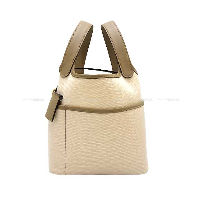 HERMES Handbag Picotin Lock 18 PM Cargo Pockets Beige Marfa/Nata Toile Goeland/Veau Swift Gold HW Stamp B[BRAND NEW][Authentic]