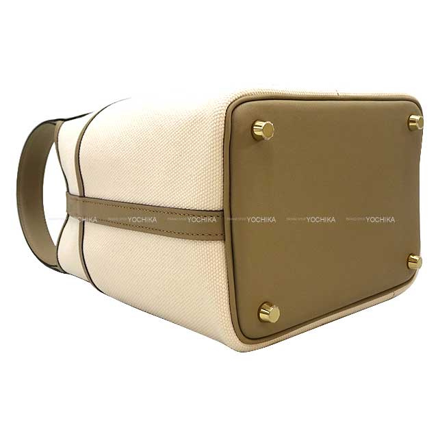 HERMES Handbag Picotin Lock 18 PM Cargo Pockets Beige Marfa/Nata Toile Goeland/Veau Swift Gold HW Stamp B[BRAND NEW][Authentic]