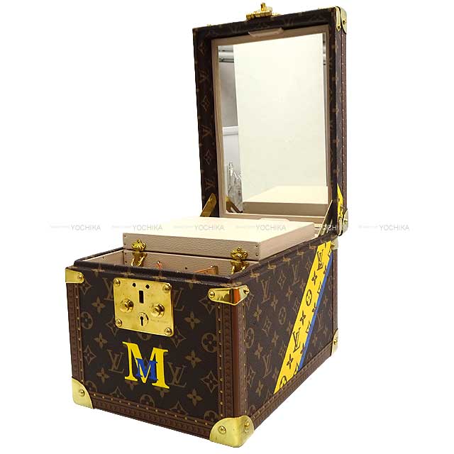 LOUIS VUITTON imported variety goods Boite Franco Trunk Type Cosmetic Box Special Order with Initials Monogram Canvas Antique Gold HW M21828[ALMOST NEW][Authentic]