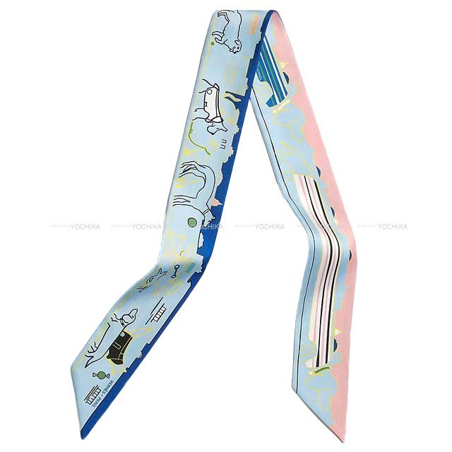 2024 SS HERMES scarf Twilly Parisian dog BlueCiel/Jaune/Rose Silk100%[BRAND NEW][Authentic]