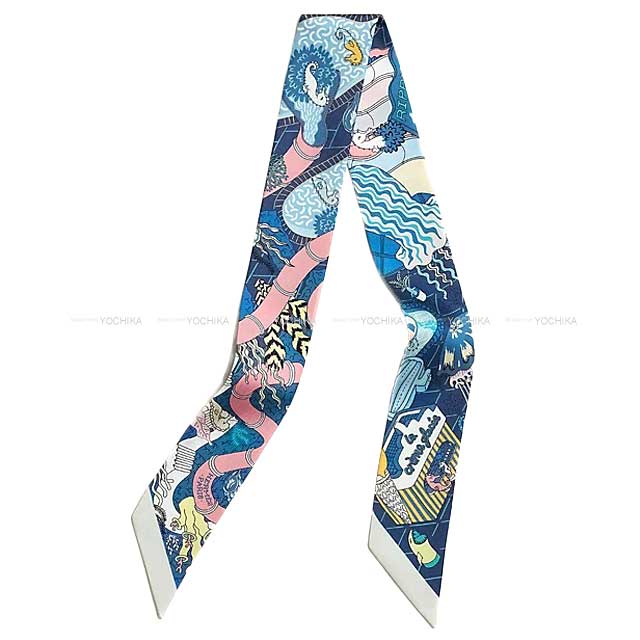 2024 SS HERMES scarf Twilly Splash Park Blue/Yellow/Rose Bonbon Silk100%[BRAND NEW][Authentic]