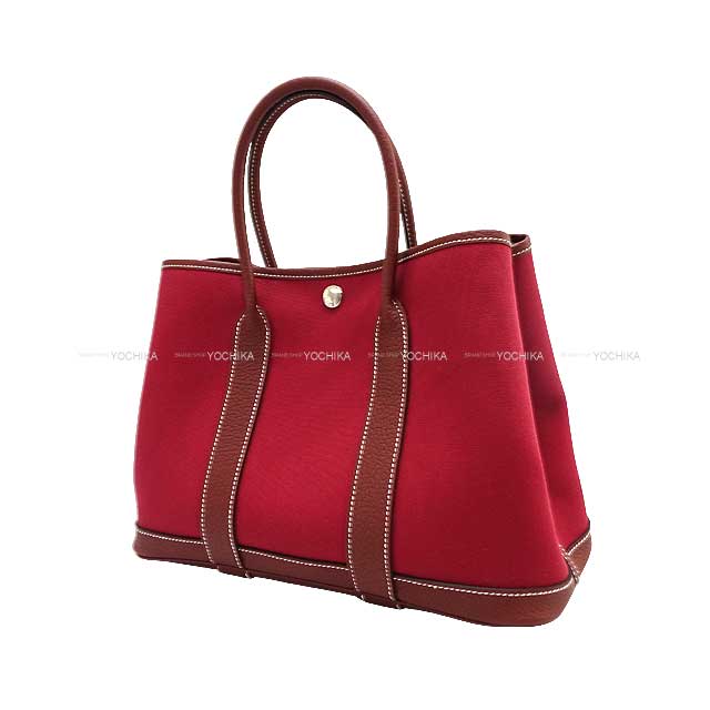 HERMES tote bag Garden Party 30 TPM Rubis/Rouge H Toile officier/Veau Negonda Silver HW Stamp B[BRAND NEW][Authentic]